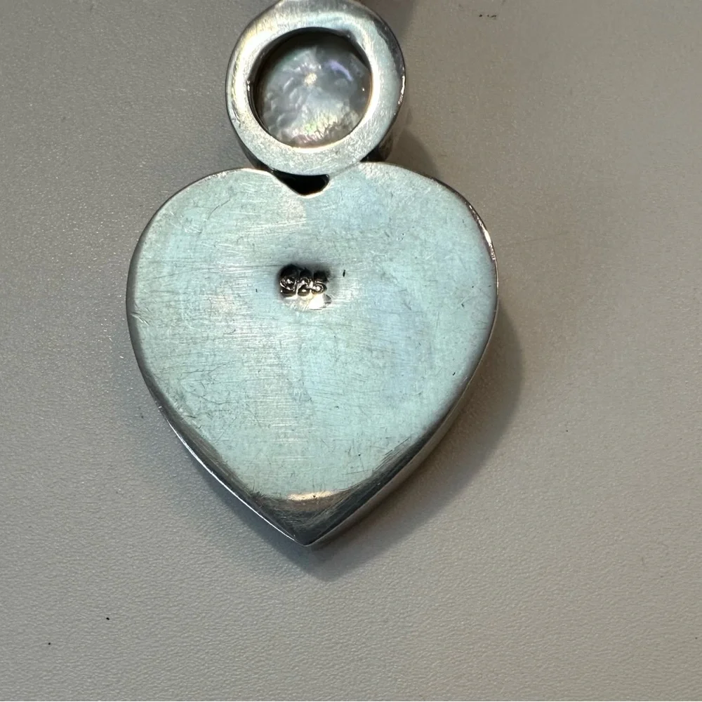 Sterling Silver 925 Wedding Heart Pendant Omega Pearl Byzantine Scroll Vtg 2.5